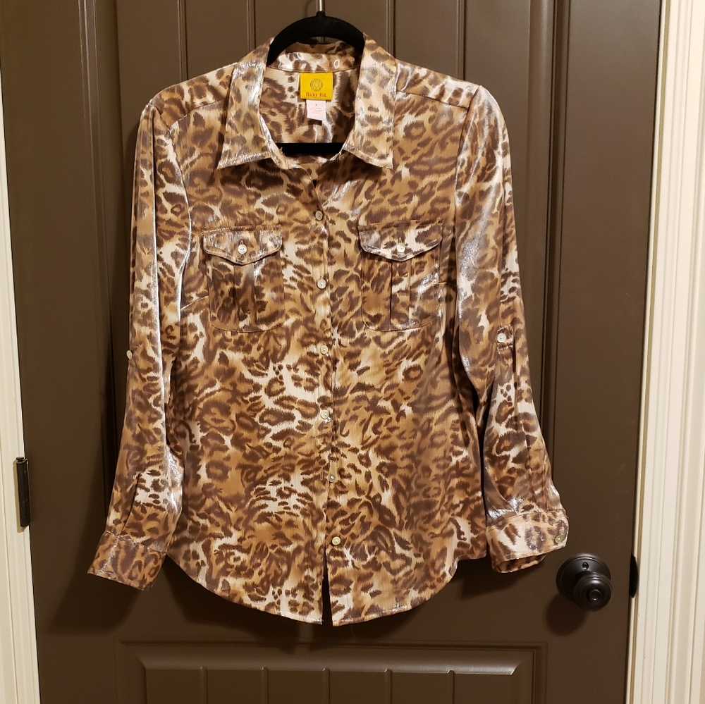 RUBY RD. Leopard Print Shimmery Blouse - S…